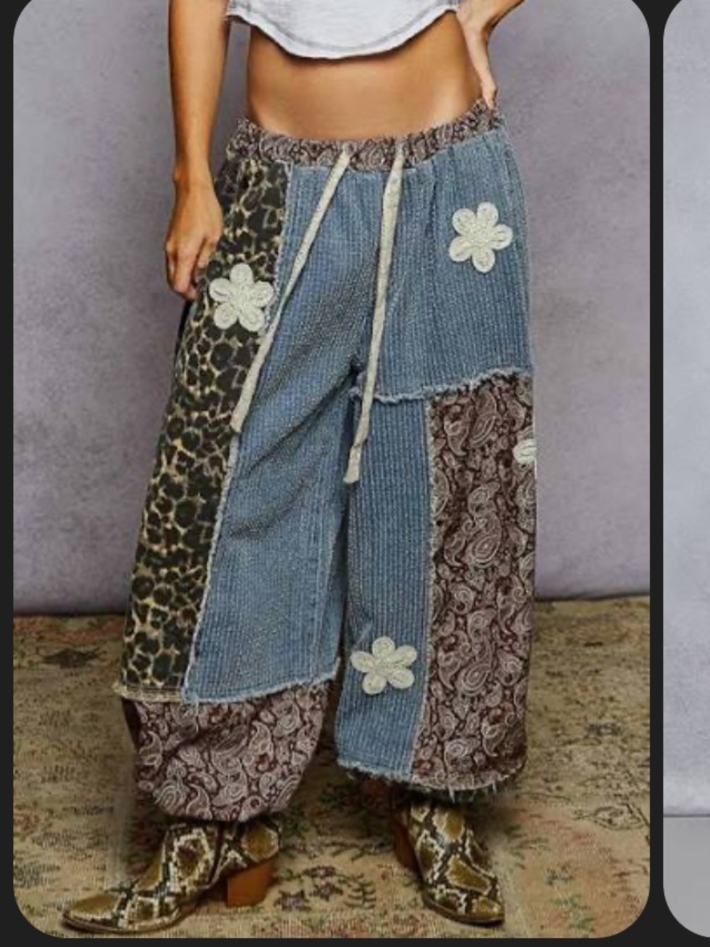 POL Boho Patchwork Wide-Leg Pants
